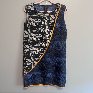 Maria + Cornejo Women’s Size 4 Sleeveless Dress Blue Black Abstract Silk Blend